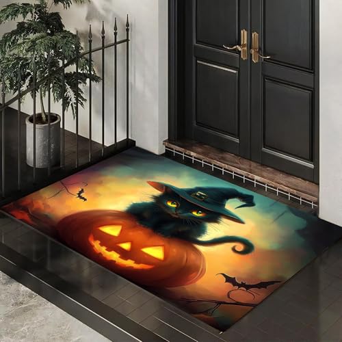 MLSOWM Fußmatte Halloween-Stil 40 x 60 cm Innen und Außen, Waschbar Fussmatt Karikatur, Schwarze Katze Rutschfester Schmutzfänger Teppich für Eingang Haustür Patio Flur Garten, Orange MLSOWM Fußmatte Halloween-Stil 40 x 60 cm Innen und Außen, Waschbar Fussmatt Karikatur, Schwarze Katze Rutschfester Schmutzfänger Teppich für Eingang Haustür Patio Flur Garten, Orange von MLSOWM