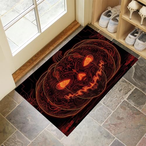 MLSOWM Fußmatte Halloween-Stil 50 x 80 cm Innen und Außen, Waschbar Fussmatt Lineare Kürbislaterne Rutschfester Schmutzfänger Teppich für Eingang Haustür Patio Flur Garten, Orange-Rot MLSOWM Fußmatte Halloween-Stil 50 x 80 cm Innen und Außen, Waschbar Fussmatt Lineare Kürbislaterne Rutschfester Schmutzfänger Teppich für Eingang Haustür Patio Flur Garten, Orange-Rot von MLSOWM