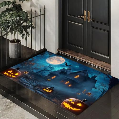 MLSOWM Fußmatte Halloween-Thema, Sauberlaufmatte Spukhaus Im Wald, Rutschfester Türmatte Innen 50 x 80 cm, Waschbar Fussmatte, pflegeleicht robust Fußabtreter für Haustür, Eingang - Blau MLSOWM Fußmatte Halloween-Thema, Sauberlaufmatte Spukhaus Im Wald, Rutschfester Türmatte Innen 50 x 80 cm, Waschbar Fussmatte, pflegeleicht robust Fußabtreter für Haustür, Eingang - Blau von MLSOWM