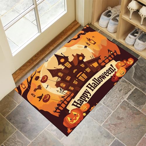 MLSOWM Fußmatte Halloween-Thema 40 x 60 cm Innen und Außen Waschbar Fussmatte Spukhaus Wasserdicht Türmatte Rutschfester Schmutzfänger Teppich für Eingang, Haustür, Patio, Flur - Braun MLSOWM Fußmatte Halloween-Thema 40 x 60 cm Innen und Außen Waschbar Fussmatte Spukhaus Wasserdicht Türmatte Rutschfester Schmutzfänger Teppich für Eingang, Haustür, Patio, Flur - Braun von MLSOWM