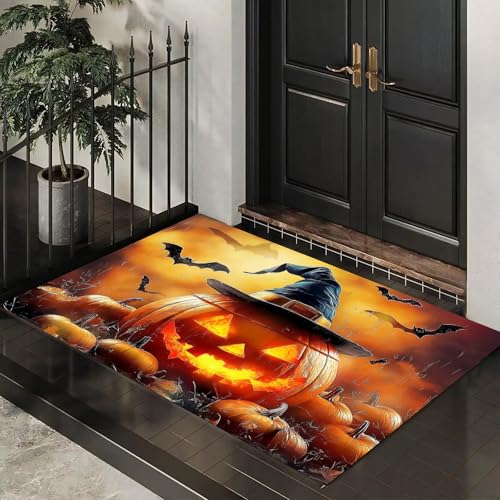 MLSOWM Fußmatte Halloween-Thema 50 x 80 cm Innen und Außen Waschbar Fussmatte Hexenhut Kürbis Wasserdicht Türmatte Rutschfester Schmutzfänger Teppich für Eingang, Haustür, Patio, Flur - Orange MLSOWM Fußmatte Halloween-Thema 50 x 80 cm Innen und Außen Waschbar Fussmatte Hexenhut Kürbis Wasserdicht Türmatte Rutschfester Schmutzfänger Teppich für Eingang, Haustür, Patio, Flur - Orange von MLSOWM