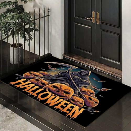 MLSOWM Fußmatte Halloween-Thema 50 x 80 cm Innen und Außen Waschbar Fussmatte Sensenmann Wasserdicht Türmatte Rutschfester Schmutzfänger Teppich für Eingang, Haustür, Patio, Flur - Schwarz MLSOWM Fußmatte Halloween-Thema 50 x 80 cm Innen und Außen Waschbar Fussmatte Sensenmann Wasserdicht Türmatte Rutschfester Schmutzfänger Teppich für Eingang, Haustür, Patio, Flur - Schwarz von MLSOWM