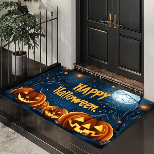 MLSOWM Fußmatte Halloween-Wilds, Sauberlaufmatte Gruseliger Kürbis, Rutschfester Türmatte Innen 60 x 90 cm, Waschbar Fussmatte, pflegeleicht robust Fußabtreter für Haustür, Eingang - Dunkelblau MLSOWM Fußmatte Halloween-Wilds, Sauberlaufmatte Gruseliger Kürbis, Rutschfester Türmatte Innen 60 x 90 cm, Waschbar Fussmatte, pflegeleicht robust Fußabtreter für Haustür, Eingang - Dunkelblau von MLSOWM