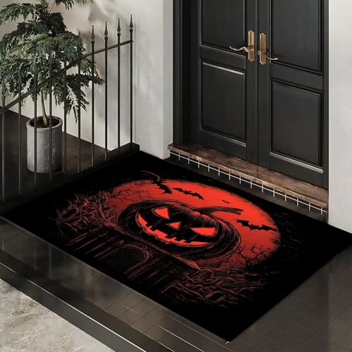 MLSOWM Fußmatte Horror-Halloween 50 x 80 cm Innen und Außen, Waschbar Fussmatt Böse Kürbislaterne Rutschfester Schmutzfänger Teppich für Eingang Haustür Patio Flur Garten, Dunkelrot MLSOWM Fußmatte Horror-Halloween 50 x 80 cm Innen und Außen, Waschbar Fussmatt Böse Kürbislaterne Rutschfester Schmutzfänger Teppich für Eingang Haustür Patio Flur Garten, Dunkelrot von MLSOWM