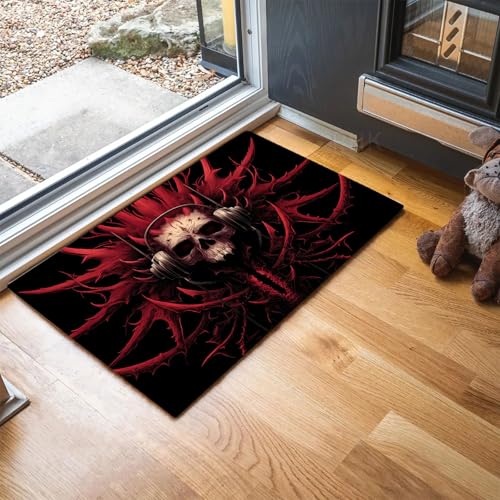 MLSOWM Fußmatte Horror-Stil, Wetterfeste Schmutzfangmatte Böser Schädel mit Rutschfester Rückseite für Innen & Außenbereich Türmatte für Eingang Haustür Flur, 90 x 150 cm, Tiefrot MLSOWM Fußmatte Horror-Stil, Wetterfeste Schmutzfangmatte Böser Schädel mit Rutschfester Rückseite für Innen & Außenbereich Türmatte für Eingang Haustür Flur, 90 x 150 cm, Tiefrot von MLSOWM