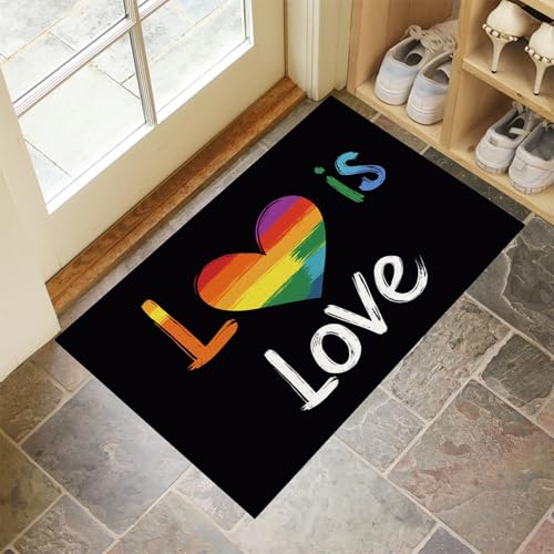 MLSOWM Fussmatte Innen 40 x 60 cm, Liebesbriefe rutschfest Fußmatte Buntes Herz Waschbar Schmutzfangmatte Dünn Türmatte Saugstarke Eingangsteppich für Innenbereich - Schwarz von MLSOWM