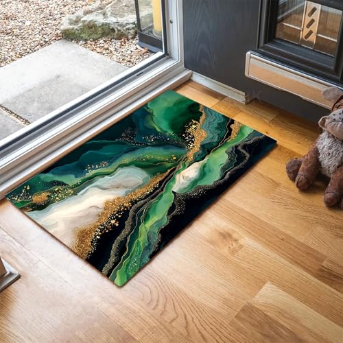 MLSOWM Fussmatte Innen 40 x 60 cm, Marmorwirbel rutschfest Fußmatte Abstrakte Fluid Art Waschbar Schmutzfangmatte Dünn Türmatte Saugstarke Eingangsteppich für Innenbereich - Grün MLSOWM Fussmatte Innen 40 x 60 cm, Marmorwirbel rutschfest Fußmatte Abstrakte Fluid Art Waschbar Schmutzfangmatte Dünn Türmatte Saugstarke Eingangsteppich für Innenbereich - Grün von MLSOWM
