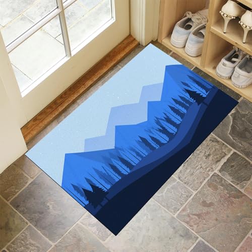 MLSOWM Fußmatte Innen 40 x 60 cm, Schmutzfangmatte Minimalistischer Stil rutschfest Fußmatte Waschbar Saugstarke Wald- Und Berglandschaft Eingangsteppich Dünne Türmatte für Flur Küche Haustür - Blau MLSOWM Fußmatte Innen 40 x 60 cm, Schmutzfangmatte Minimalistischer Stil rutschfest Fußmatte Waschbar Saugstarke Wald- Und Berglandschaft Eingangsteppich Dünne Türmatte für Flur Küche Haustür - Blau von MLSOWM