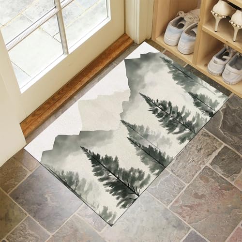 MLSOWM Fussmatte Innen 50 x 80 cm, Aquarell Kiefer rutschfest Fußmatte Nebeliges Tal Waschbar Schmutzfangmatte Dünn Türmatte Saugstarke Eingangsteppich für Innenbereich - Grün MLSOWM Fussmatte Innen 50 x 80 cm, Aquarell Kiefer rutschfest Fußmatte Nebeliges Tal Waschbar Schmutzfangmatte Dünn Türmatte Saugstarke Eingangsteppich für Innenbereich - Grün von MLSOWM