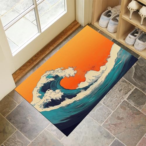 MLSOWM Fussmatte Innen 50 x 80 cm, Handgezeichnete Wellen rutschfest Fußmatte Retro-Meer Waschbar Schmutzfangmatte Dünn Türmatte Saugstarke Eingangsteppich für Innenbereich - Orange MLSOWM Fussmatte Innen 50 x 80 cm, Handgezeichnete Wellen rutschfest Fußmatte Retro-Meer Waschbar Schmutzfangmatte Dünn Türmatte Saugstarke Eingangsteppich für Innenbereich - Orange von MLSOWM