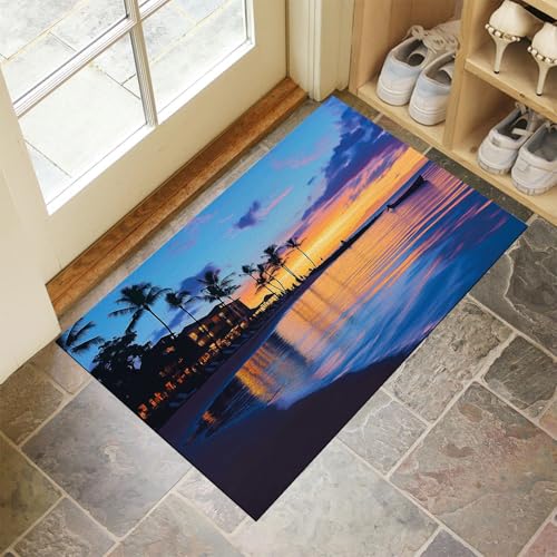 MLSOWM Fußmatte Innen 50 x 80 cm, Schmutzfangmatte Hawaii-Inseln rutschfest Fußmatte Waschbar Saugstarke Sonnenuntergang Am Strand Eingangsteppich Dünne Türmatte für Flur Küche Haustür - Blau MLSOWM Fußmatte Innen 50 x 80 cm, Schmutzfangmatte Hawaii-Inseln rutschfest Fußmatte Waschbar Saugstarke Sonnenuntergang Am Strand Eingangsteppich Dünne Türmatte für Flur Küche Haustür - Blau von MLSOWM