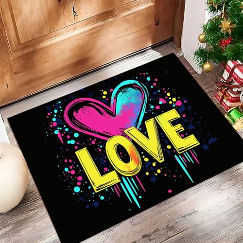 MLSOWM Fussmatte Innen 60 x 120 cm, Liebesbriefe rutschfest Fußmatte Abstrakte Herzform Waschbar Schmutzfangmatte Dünn Türmatte Saugstarke Eingangsteppich für Innenbereich - Schwarz MLSOWM Fussmatte Innen 60 x 120 cm, Liebesbriefe rutschfest Fußmatte Abstrakte Herzform Waschbar Schmutzfangmatte Dünn Türmatte Saugstarke Eingangsteppich für Innenbereich - Schwarz von MLSOWM