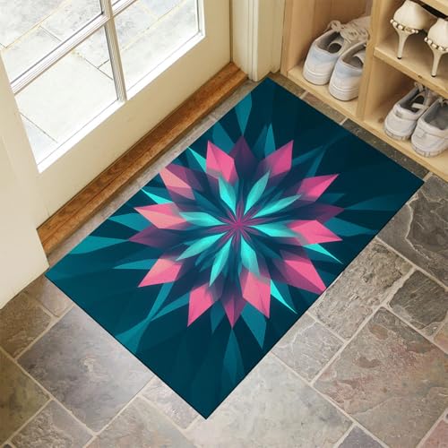 MLSOWM Fussmatte Innen 60 x 120 cm, Rautenförmige Blüten rutschfest Fußmatte Abstrakte Geometrie Waschbar Schmutzfangmatte Dünn Türmatte Saugstarke Eingangsteppich für Innenbereich - Blaugrün MLSOWM Fussmatte Innen 60 x 120 cm, Rautenförmige Blüten rutschfest Fußmatte Abstrakte Geometrie Waschbar Schmutzfangmatte Dünn Türmatte Saugstarke Eingangsteppich für Innenbereich - Blaugrün von MLSOWM