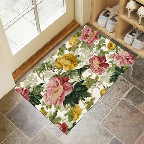 MLSOWM Fussmatte Innen 60 x 120 cm, Retro-Pfingstrose rutschfest Fußmatte Rokoko-Blumen Waschbar Schmutzfangmatte Dünn Türmatte Saugstarke Eingangsteppich Eingangsmatte für Innenbereich - Salbeigrün MLSOWM Fussmatte Innen 60 x 120 cm, Retro-Pfingstrose rutschfest Fußmatte Rokoko-Blumen Waschbar Schmutzfangmatte Dünn Türmatte Saugstarke Eingangsteppich Eingangsmatte für Innenbereich - Salbeigrün von MLSOWM