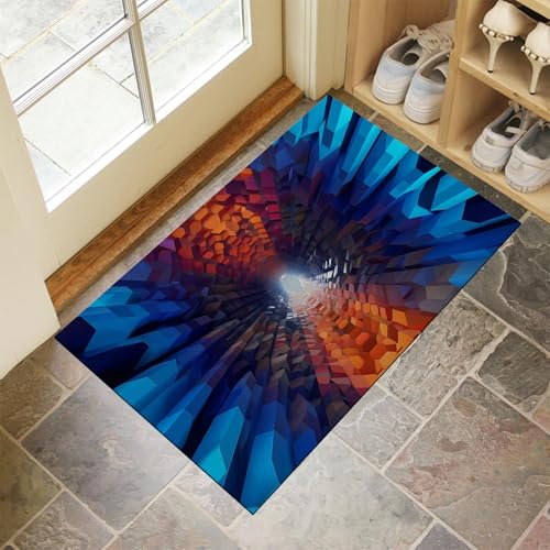 MLSOWM Fussmatte Innen 60 x 120 cm, Sechseckiger Tunnel rutschfest Fußmatte Dreidimensionaler Raum Waschbar Schmutzfangmatte Dünn Türmatte Saugstarke Eingangsteppich für Innenbereich - Dunkelblau von MLSOWM