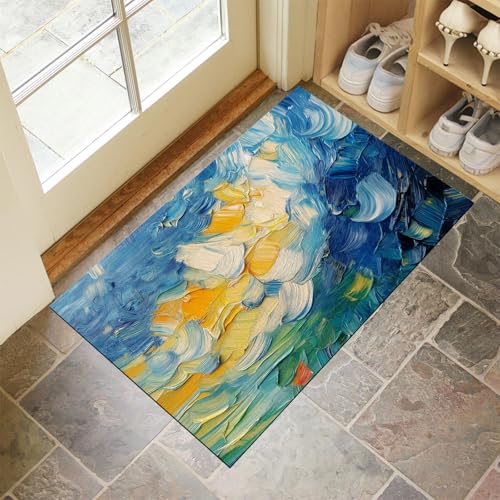 MLSOWM Fussmatte Innen 60 x 90 cm, Ölgemälde Sternenhimmel rutschfest Fußmatte Dicke Pinselstriche Waschbar Schmutzfangmatte Dünn Türmatte Saugstarke Eingangsteppich für Innenbereich - Blau MLSOWM Fussmatte Innen 60 x 90 cm, Ölgemälde Sternenhimmel rutschfest Fußmatte Dicke Pinselstriche Waschbar Schmutzfangmatte Dünn Türmatte Saugstarke Eingangsteppich für Innenbereich - Blau von MLSOWM