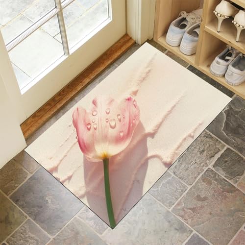 MLSOWM Fussmatte Innen 60 x 90 cm, Rosa Tulpen rutschfest Fußmatte Fantasieblumen Waschbar Schmutzfangmatte Dünn Türmatte Saugstarke Eingangsteppich für Innenbereich - Hellrosa MLSOWM Fussmatte Innen 60 x 90 cm, Rosa Tulpen rutschfest Fußmatte Fantasieblumen Waschbar Schmutzfangmatte Dünn Türmatte Saugstarke Eingangsteppich für Innenbereich - Hellrosa von MLSOWM