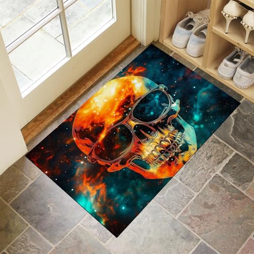 MLSOWM Fussmatte Innen 60 x 90 cm, Totenkopf Mit Brille rutschfest Fußmatte Psychedelischer Nebel Waschbar Schmutzfangmatte Dünn Türmatte Saugstarke Eingangsteppich für Innenbereich - Türkis MLSOWM Fussmatte Innen 60 x 90 cm, Totenkopf Mit Brille rutschfest Fußmatte Psychedelischer Nebel Waschbar Schmutzfangmatte Dünn Türmatte Saugstarke Eingangsteppich für Innenbereich - Türkis von MLSOWM