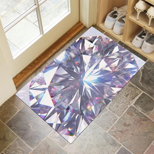 MLSOWM Fussmatte Innen 60 x 90 cm, Wunderschöner Diamant rutschfest Fußmatte Kaleidoskop-Effekt Waschbar Schmutzfangmatte Dünn Türmatte Saugstarke Eingangsteppich für Innenbereich - Grau von MLSOWM
