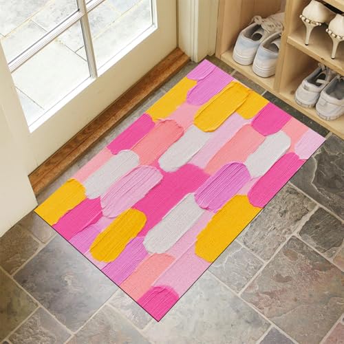MLSOWM Fußmatte Innen 60x90 cm, Schmutzfangmatte Moderne Kunst rutschfest Fußmatte Waschbar Saugstarke Abstrakte Pinselstriche Eingangsteppich Dünne Türmatte für Flur Küche Haustür - Rosa MLSOWM Fußmatte Innen 60x90 cm, Schmutzfangmatte Moderne Kunst rutschfest Fußmatte Waschbar Saugstarke Abstrakte Pinselstriche Eingangsteppich Dünne Türmatte für Flur Küche Haustür - Rosa von MLSOWM