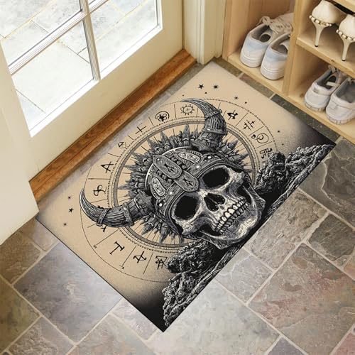 MLSOWM Fußmatte Innen 60x90 cm, Schmutzfangmatte Skandinavien rutschfest Fußmatte Waschbar Saugstarke Wikinger-Runen Eingangsteppich Dünne Türmatte für Flur Küche Haustür - Beige von MLSOWM