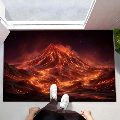 MLSOWM Fußmatte Innen 60x90 cm, Schmutzfangmatte Vulkan rutschfest Fußmatte Waschbar Saugstarke Lava-Textur Eingangsteppich Dünne Türmatte für Flur Küche Haustür - Tiefrot von MLSOWM