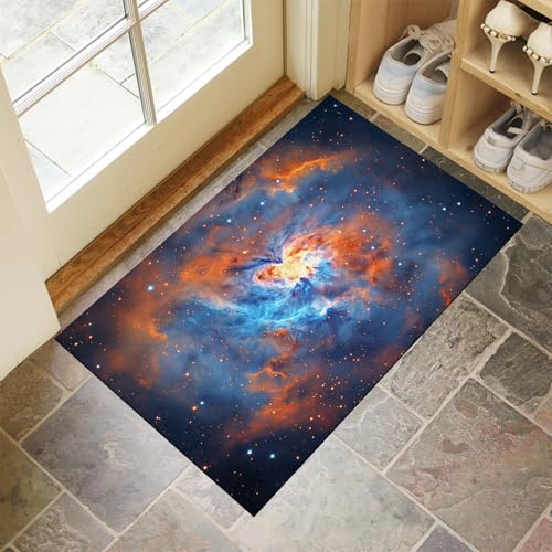 MLSOWM Fussmatte Innen 80 x 120 cm, Helixnebel rutschfest Fußmatte Schöner Sternenhimmel Waschbar Schmutzfangmatte Dünn Türmatte Saugstarke Eingangsteppich für Innenbereich - Blau von MLSOWM