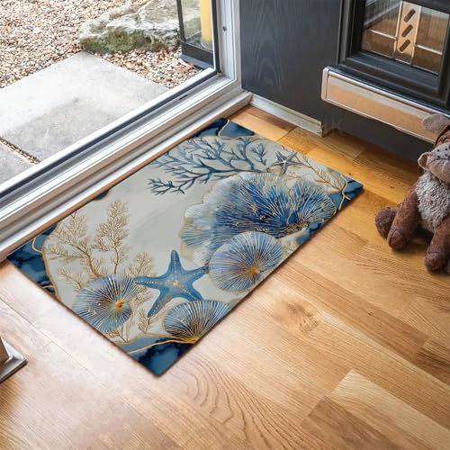 MLSOWM Fussmatte Innen 80 x 120 cm, Korallenseestern rutschfest Fußmatte Strandstil Waschbar Schmutzfangmatte Dünn Türmatte Saugstarke Eingangsteppich Eingangsmatte für Innenbereich - Hellblau MLSOWM Fussmatte Innen 80 x 120 cm, Korallenseestern rutschfest Fußmatte Strandstil Waschbar Schmutzfangmatte Dünn Türmatte Saugstarke Eingangsteppich Eingangsmatte für Innenbereich - Hellblau von MLSOWM