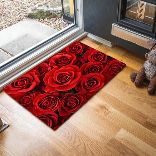 MLSOWM Fussmatte Innen 80 x 120 cm, Romantische Rose rutschfest Fußmatte Valentinstag-Thema Waschbar Schmutzfangmatte Dünn Türmatte Saugstarke Eingangsteppich für Innenbereich - Rot MLSOWM Fussmatte Innen 80 x 120 cm, Romantische Rose rutschfest Fußmatte Valentinstag-Thema Waschbar Schmutzfangmatte Dünn Türmatte Saugstarke Eingangsteppich für Innenbereich - Rot von MLSOWM