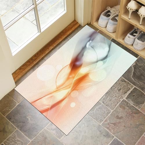 MLSOWM Fußmatte Innen 80 x 120 cm, Schmutzfangmatte Abstrakte Wellen rutschfest Fußmatte Waschbar Saugstarke Linien Und Kreise Eingangsteppich Dünne Türmatte für Flur Küche Haustür - Hellorange von MLSOWM