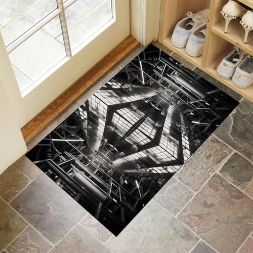 MLSOWM Fußmatte Innen 80 x 120 cm, Schmutzfangmatte Schwarz-Weiß-Fotografie rutschfest Fußmatte Waschbar Saugstarke Londoner Gebäude Eingangsteppich Dünne Türmatte für Flur Küche Haustür - Dunkelgrau von MLSOWM