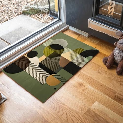 MLSOWM Fussmatte Innen 90 x 150 cm, Geometrische Linien rutschfest Fußmatte Minimalistischer Retro-Stil Waschbar Schmutzfangmatte Dünn Türmatte Saugstarke Eingangsteppich für Innenbereich - Olivgrün MLSOWM Fussmatte Innen 90 x 150 cm, Geometrische Linien rutschfest Fußmatte Minimalistischer Retro-Stil Waschbar Schmutzfangmatte Dünn Türmatte Saugstarke Eingangsteppich für Innenbereich - Olivgrün von MLSOWM