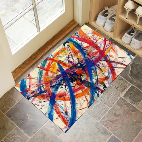 MLSOWM Fussmatte Innen 90 x 150 cm, Graffiti-Linien rutschfest Fußmatte Abstrakter Expressionismus Waschbar Schmutzfangmatte Dünn Türmatte Saugstarke Eingangsteppich für Innenbereich - Mehrfarbig MLSOWM Fussmatte Innen 90 x 150 cm, Graffiti-Linien rutschfest Fußmatte Abstrakter Expressionismus Waschbar Schmutzfangmatte Dünn Türmatte Saugstarke Eingangsteppich für Innenbereich - Mehrfarbig von MLSOWM