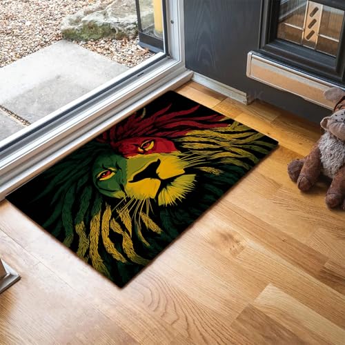 MLSOWM Fussmatte Innen 90 x 150 cm, Löwengesicht rutschfest Fußmatte Reggae-Stil Waschbar Schmutzfangmatte Dünn Türmatte Saugstarke Eingangsteppich Eingangsmatte für Innenbereich - Gelb MLSOWM Fussmatte Innen 90 x 150 cm, Löwengesicht rutschfest Fußmatte Reggae-Stil Waschbar Schmutzfangmatte Dünn Türmatte Saugstarke Eingangsteppich Eingangsmatte für Innenbereich - Gelb von MLSOWM