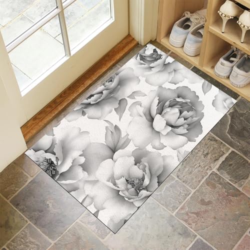 MLSOWM Fussmatte Innen 90 x 150 cm, Pfingstrose rutschfest Fußmatte Retro-Blumen Waschbar Schmutzfangmatte Dünn Türmatte Saugstarke Eingangsteppich für Innenbereich - Hellgrau MLSOWM Fussmatte Innen 90 x 150 cm, Pfingstrose rutschfest Fußmatte Retro-Blumen Waschbar Schmutzfangmatte Dünn Türmatte Saugstarke Eingangsteppich für Innenbereich - Hellgrau von MLSOWM