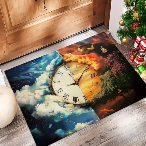 MLSOWM Fussmatte Innen 90 x 150 cm, Uhr rutschfest Fußmatte Konzept Der Zeit Waschbar Schmutzfangmatte Dünn Türmatte Saugstarke Eingangsteppich für Innenbereich - Blau MLSOWM Fussmatte Innen 90 x 150 cm, Uhr rutschfest Fußmatte Konzept Der Zeit Waschbar Schmutzfangmatte Dünn Türmatte Saugstarke Eingangsteppich für Innenbereich - Blau von MLSOWM
