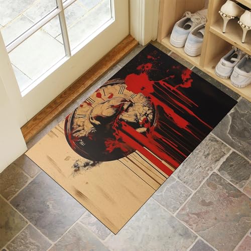 MLSOWM Fußmatte Innen Waschbar 50 x 80 cm, rutschfest Abstrakte Uhr Fussmatte Retro-Stil Dünn Schmutzfangmatte Türmatte Außen, Saugstarke Eingangsteppich für Haustür, Patio, Flur, Garten - Hellbraun von MLSOWM