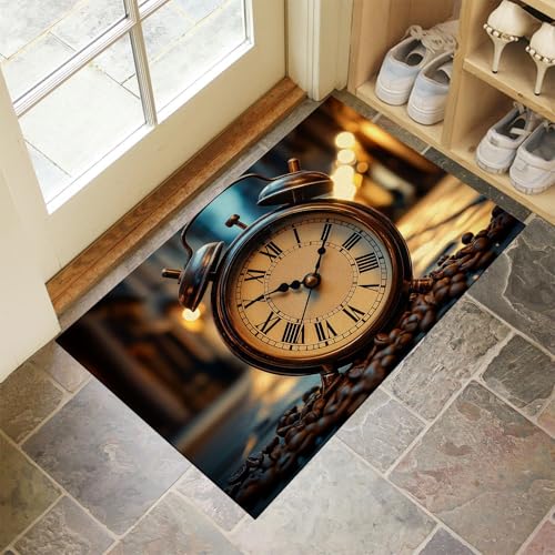MLSOWM Fußmatte Innen Waschbar 50 x 80 cm, rutschfest Retro-Wecker Fussmatte Alte Stadtstraße Dünn Schmutzfangmatte Türmatte Außen, Saugstarke Eingangsteppich für Haustür, Patio, Flur, Garten - Braun MLSOWM Fußmatte Innen Waschbar 50 x 80 cm, rutschfest Retro-Wecker Fussmatte Alte Stadtstraße Dünn Schmutzfangmatte Türmatte Außen, Saugstarke Eingangsteppich für Haustür, Patio, Flur, Garten - Braun von MLSOWM