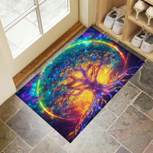 MLSOWM Fußmatte Innen Waschbar 60 x 90 cm, rutschfest Baum des Lebens Fussmatte Geheimnisvolle Zweige Dünn Schmutzfangmatte Saugstarke Eingangsteppich für Haustür, Patio, Flur, Garten - Blau-Lila MLSOWM Fußmatte Innen Waschbar 60 x 90 cm, rutschfest Baum des Lebens Fussmatte Geheimnisvolle Zweige Dünn Schmutzfangmatte Saugstarke Eingangsteppich für Haustür, Patio, Flur, Garten - Blau-Lila von MLSOWM