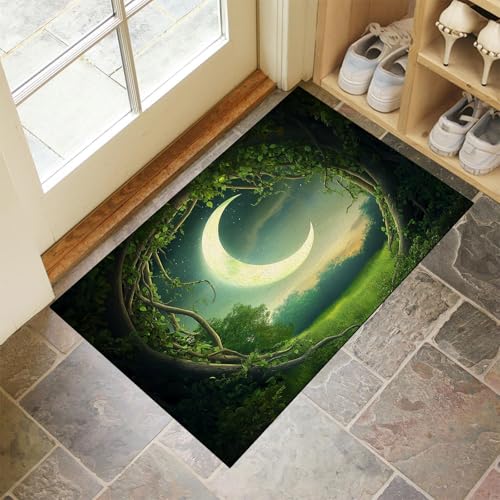MLSOWM Fußmatte Innen Waschbar 60 x 90 cm, rutschfest Waldbaumloch Fussmatte Wald Nachthimmel Dünn Schmutzfangmatte Türmatte Außen, Saugstarke Eingangsteppich für Haustür, Patio, Flur, Garten - Grün MLSOWM Fußmatte Innen Waschbar 60 x 90 cm, rutschfest Waldbaumloch Fussmatte Wald Nachthimmel Dünn Schmutzfangmatte Türmatte Außen, Saugstarke Eingangsteppich für Haustür, Patio, Flur, Garten - Grün von MLSOWM
