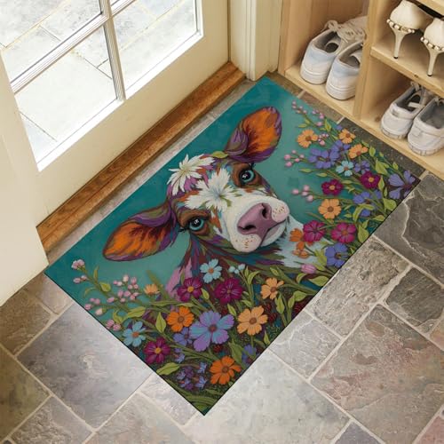 MLSOWM Fußmatte Innen & Außen 40x60 cm Blumenkuh Waschbare Fußabtreter Impasto-Ölgemälde Schmutzfangmatte Rutschfester Fussabtreter Dünne Fußmatte für Flur, Eingang, Tür, Blaugrün MLSOWM Fußmatte Innen & Außen 40x60 cm Blumenkuh Waschbare Fußabtreter Impasto-Ölgemälde Schmutzfangmatte Rutschfester Fussabtreter Dünne Fußmatte für Flur, Eingang, Tür, Blaugrün von MLSOWM