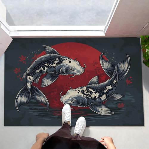 MLSOWM Fußmatte Innen & Außen 40x60 cm Koi Waschbare Fußabtreter Japanischer Stil Schmutzfangmatte Rutschfester Fussabtreter Dünne Fußmatte für Flur, Eingang, Tür, Dunkelblau MLSOWM Fußmatte Innen & Außen 40x60 cm Koi Waschbare Fußabtreter Japanischer Stil Schmutzfangmatte Rutschfester Fussabtreter Dünne Fußmatte für Flur, Eingang, Tür, Dunkelblau von MLSOWM