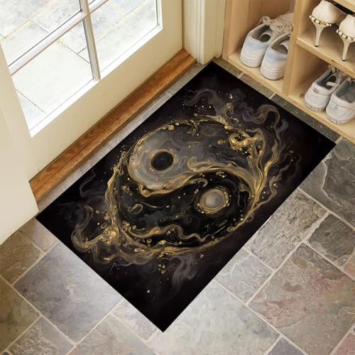 MLSOWM Fußmatte Innen & Außen 40x60 cm Yin-Yang-Symbol Waschbare Fußabtreter Rauchwirbel Schmutzfangmatte Rutschfester Fussabtreter Dünne Fußmatte für Flur, Eingang, Tür, Braun von MLSOWM
