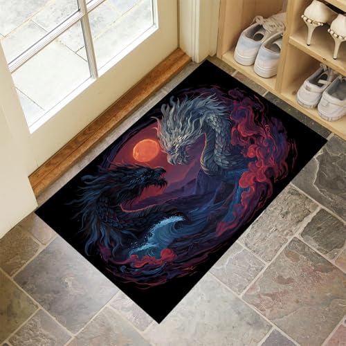 MLSOWM Fußmatte Innen & Außen 50x80 cm Drachenkampf Waschbare Fußabtreter Flammen Und Wolken Schmutzfangmatte Rutschfester Fussabtreter Dünne Fußmatte für Flur, Eingang, Tür, Dunkelrot MLSOWM Fußmatte Innen & Außen 50x80 cm Drachenkampf Waschbare Fußabtreter Flammen Und Wolken Schmutzfangmatte Rutschfester Fussabtreter Dünne Fußmatte für Flur, Eingang, Tür, Dunkelrot von MLSOWM