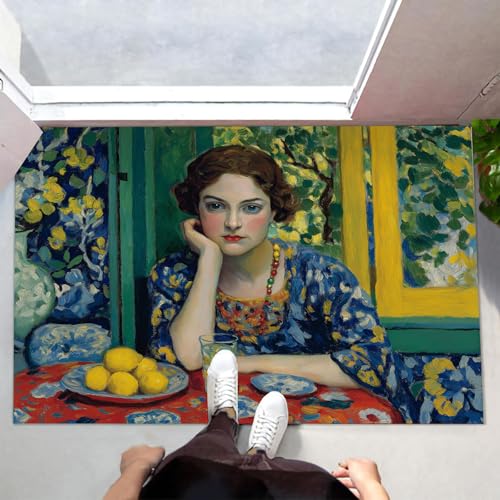 MLSOWM Fußmatte Innen & Außen 50x80 cm Retro-Dame Waschbare Fußabtreter Abstraktes Ölgemälde Schmutzfangmatte Rutschfester Fussabtreter Dünne Fußmatte für Flur, Eingang, Tür, Blau MLSOWM Fußmatte Innen & Außen 50x80 cm Retro-Dame Waschbare Fußabtreter Abstraktes Ölgemälde Schmutzfangmatte Rutschfester Fussabtreter Dünne Fußmatte für Flur, Eingang, Tür, Blau von MLSOWM
