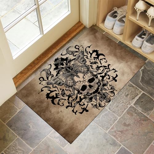 MLSOWM Fußmatte Innen & Außen 50x80 cm Totenkopf Und Schmetterling Waschbare Fußabtreter Retro-Gothic Schmutzfangmatte Rutschfester Fussabtreter Dünne Fußmatte für Flur, Eingang, Tür, Braun MLSOWM Fußmatte Innen & Außen 50x80 cm Totenkopf Und Schmetterling Waschbare Fußabtreter Retro-Gothic Schmutzfangmatte Rutschfester Fussabtreter Dünne Fußmatte für Flur, Eingang, Tür, Braun von MLSOWM