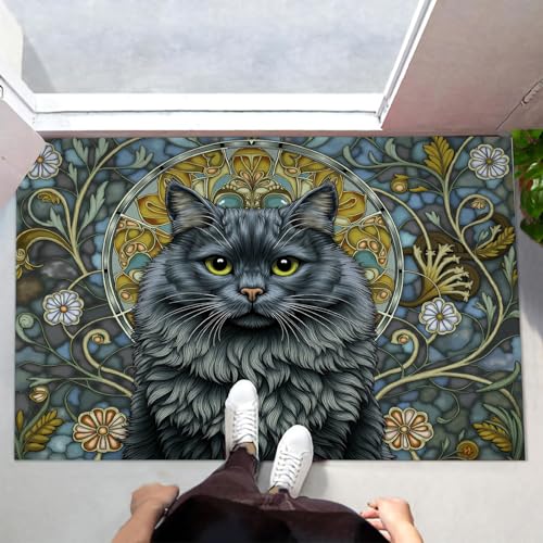 MLSOWM Fußmatte Innen & Außen 60x120 cm Graue Katze Waschbare Fußabtreter Glasmalerei Schmutzfangmatte Rutschfester Fussabtreter Dünne Fußmatte für Flur, Eingang, Tür, Salbeigrün MLSOWM Fußmatte Innen & Außen 60x120 cm Graue Katze Waschbare Fußabtreter Glasmalerei Schmutzfangmatte Rutschfester Fussabtreter Dünne Fußmatte für Flur, Eingang, Tür, Salbeigrün von MLSOWM