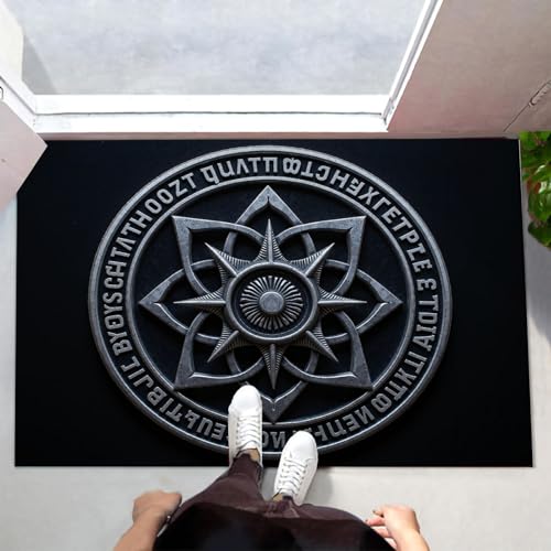 MLSOWM Fußmatte Innen & Außen 60x120 cm Sternenrune Waschbare Fußabtreter Alte Symbole Schmutzfangmatte Rutschfester Fussabtreter Dünne Fußmatte für Flur, Eingang, Tür, Schwarz von MLSOWM