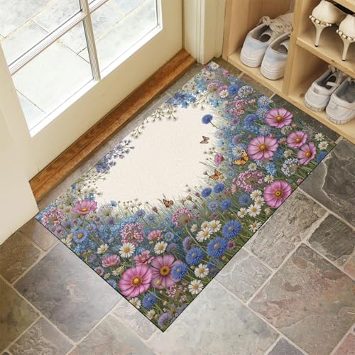 MLSOWM Fußmatte Innen & Außen 60x90 cm Aquarell Wildblumen Schmetterlinge Waschbare Fußabtreter Blumenrand Schmutzfangmatte Rutschfester Fussabtreter Dünne Fußmatte für Flur, Eingang, Tür, Salbeigrün MLSOWM Fußmatte Innen & Außen 60x90 cm Aquarell Wildblumen Schmetterlinge Waschbare Fußabtreter Blumenrand Schmutzfangmatte Rutschfester Fussabtreter Dünne Fußmatte für Flur, Eingang, Tür, Salbeigrün von MLSOWM