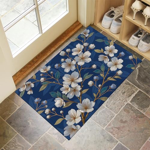 MLSOWM Fußmatte Innen & Außen 60x90 cm Kirschblüten Mit Blattgold Waschbare Fußabtreter Retro-Stil Schmutzfangmatte Rutschfester Fussabtreter Dünne Fußmatte für Flur, Eingang, Tür, Marineblau MLSOWM Fußmatte Innen & Außen 60x90 cm Kirschblüten Mit Blattgold Waschbare Fußabtreter Retro-Stil Schmutzfangmatte Rutschfester Fussabtreter Dünne Fußmatte für Flur, Eingang, Tür, Marineblau von MLSOWM